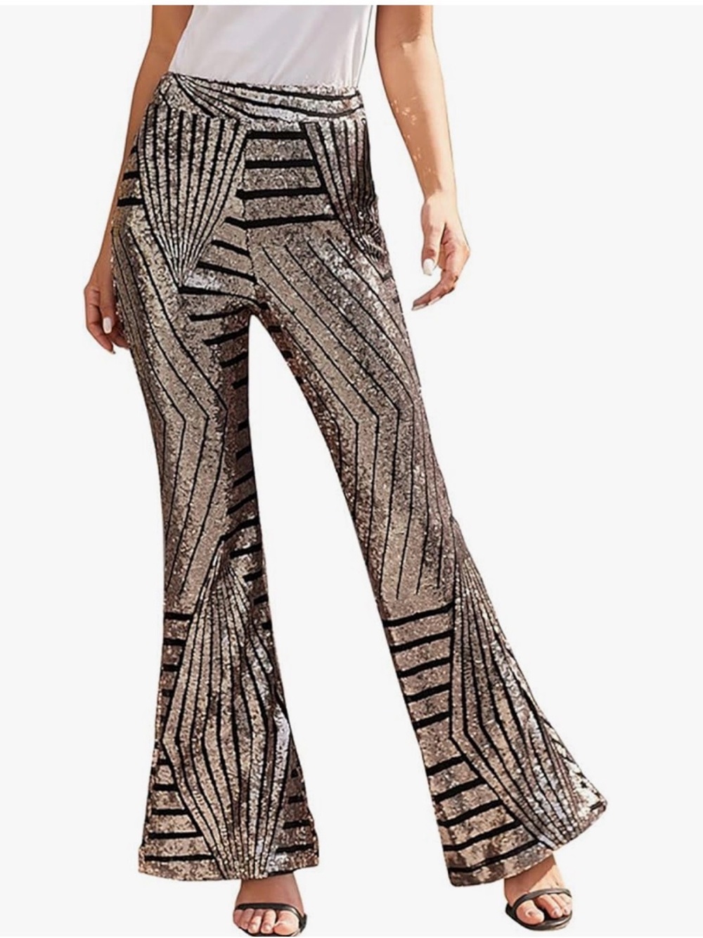 Sequin Geometric Flare Pants - Rose Gold
